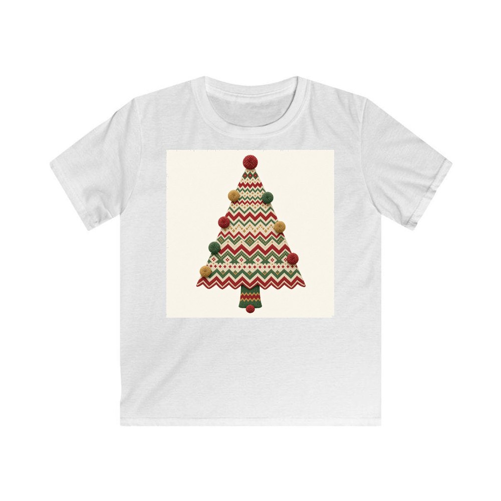 Knitted Fair Isle Tree personalised kids Christmas tee in white