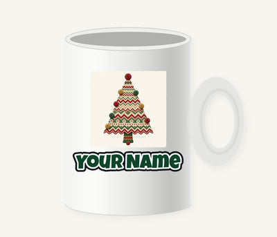 Knitted Fair Isle Tree Personalised Christmas Mug