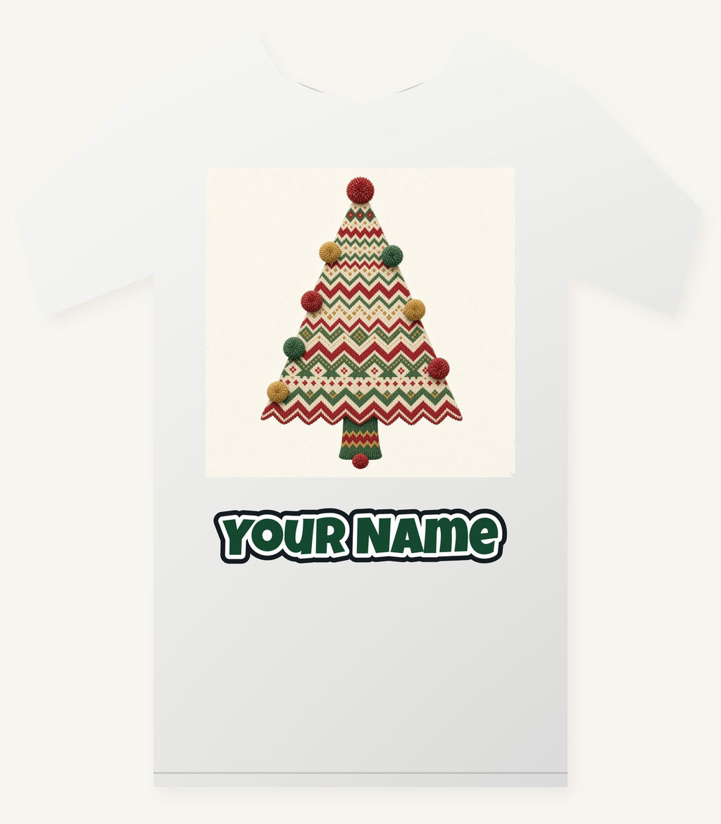 Knitted Fair Isle Tree Personalised Christmas T-Shirt and Hoodie
