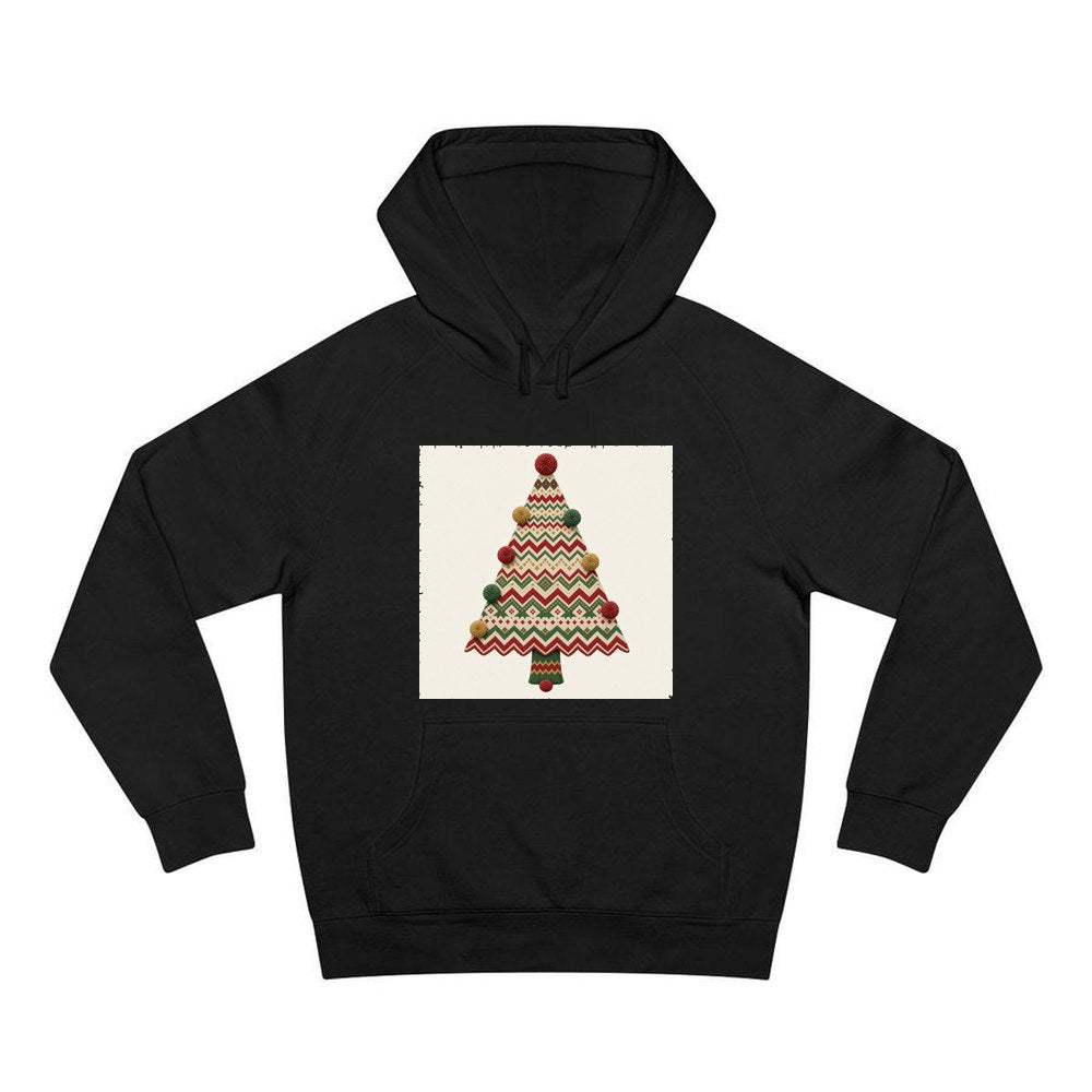 Knitted Fair Isle Tree personalised Christmas hoodie in black