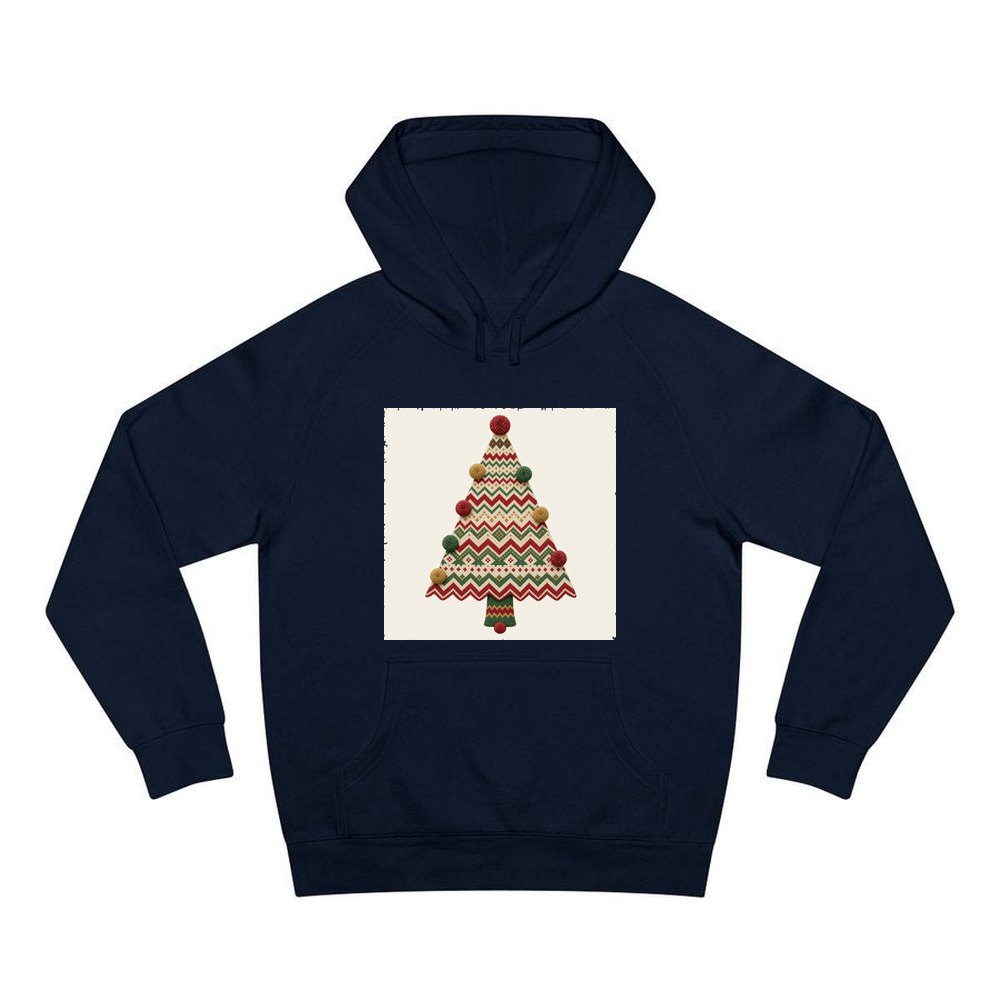 Knitted Fair Isle Tree personalised Christmas hoodie in navy