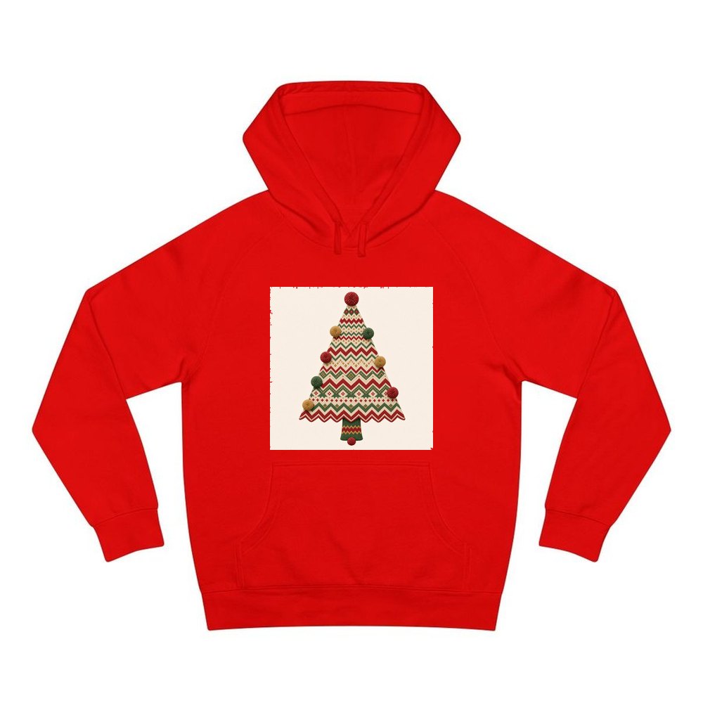 Knitted Fair Isle Tree personalised Christmas hoodie in red
