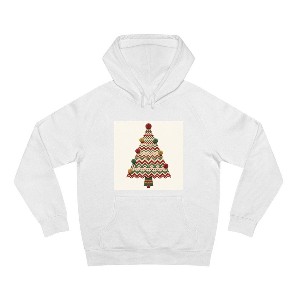 Knitted Fair Isle Tree personalised Christmas hoodie in white