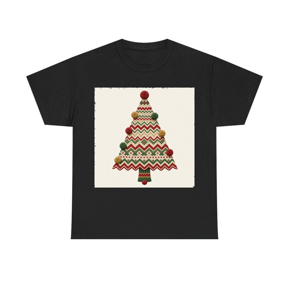 Knitted Fair Isle Tree personalised Christmas T-shirt in black
