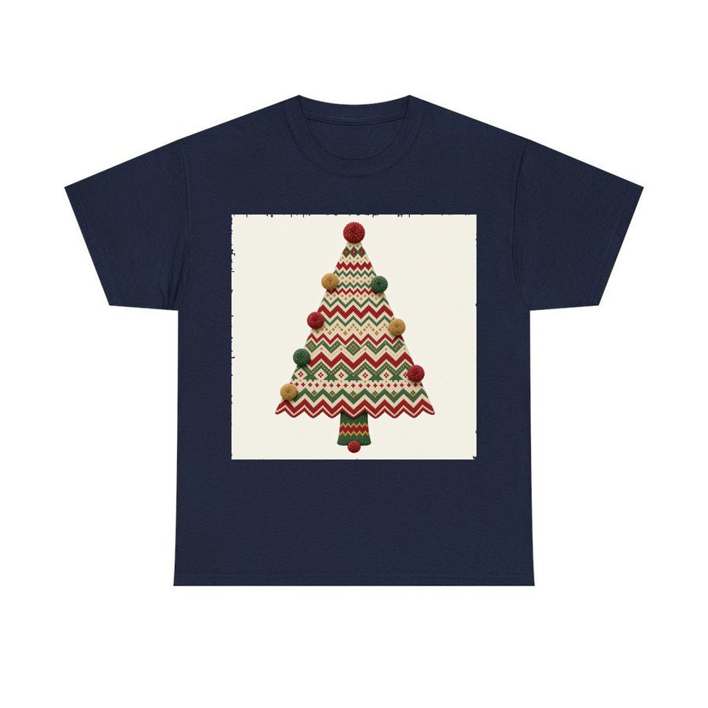 Knitted Fair Isle Tree personalised Christmas T-shirt in navy