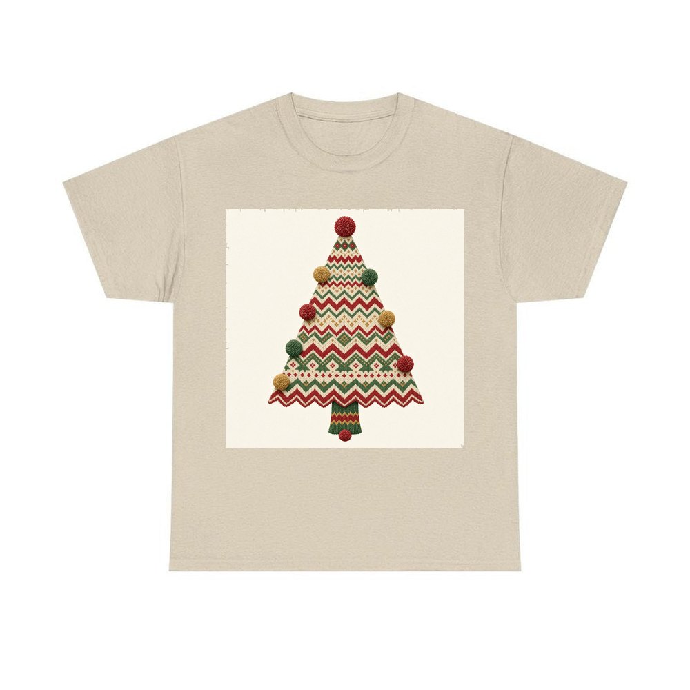 Knitted Fair Isle Tree personalised Christmas T-shirt in sand