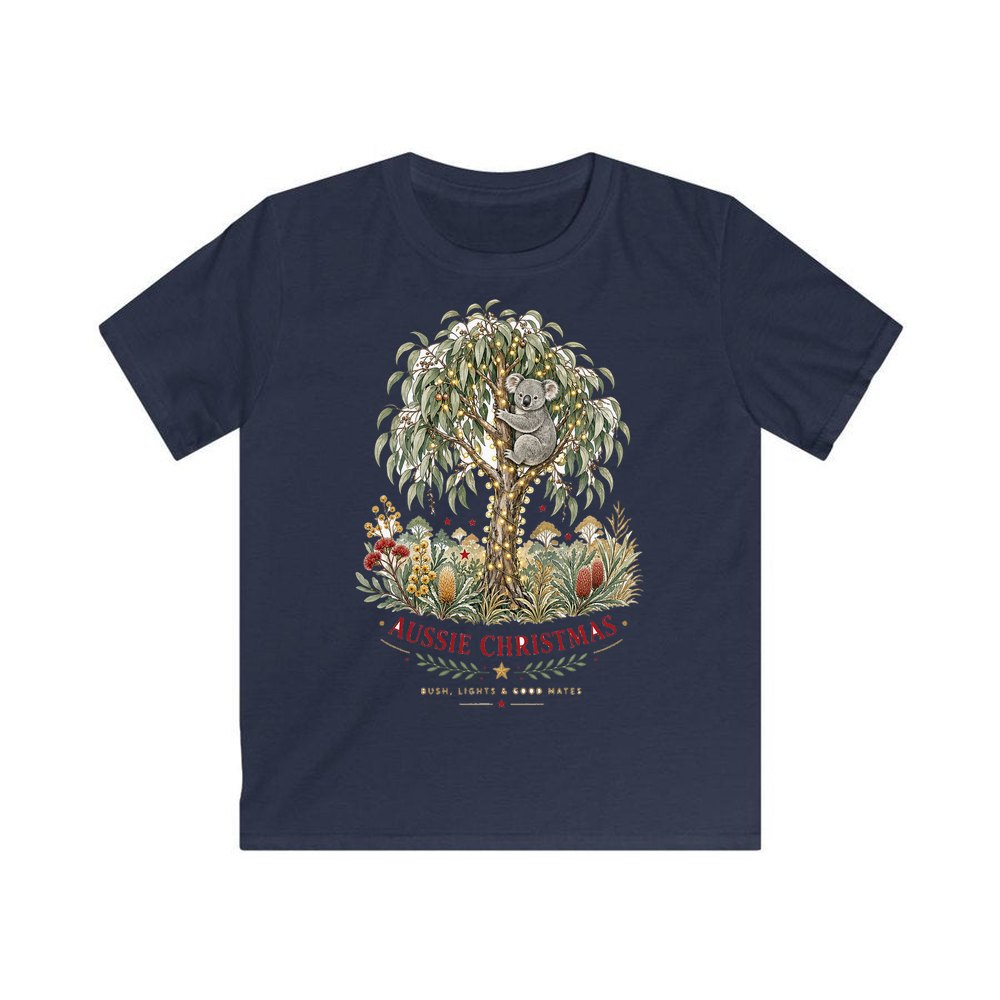 Koala Gum Tree Christmas personalised kids Christmas tee in navy