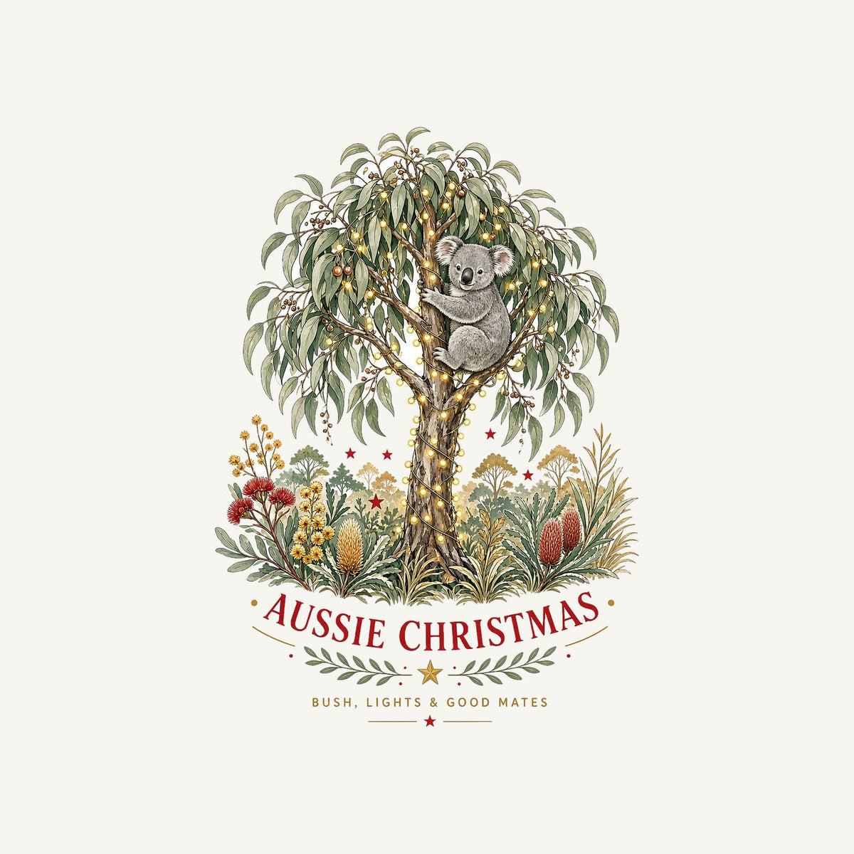 Koala Gum Tree Christmas Christmas artwork, the design printed on the personalised stocking
