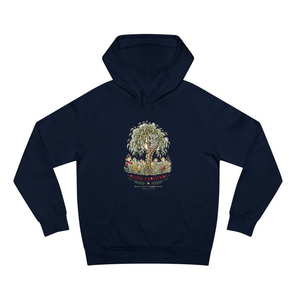 Koala Gum Tree Christmas personalised Christmas hoodie in navy