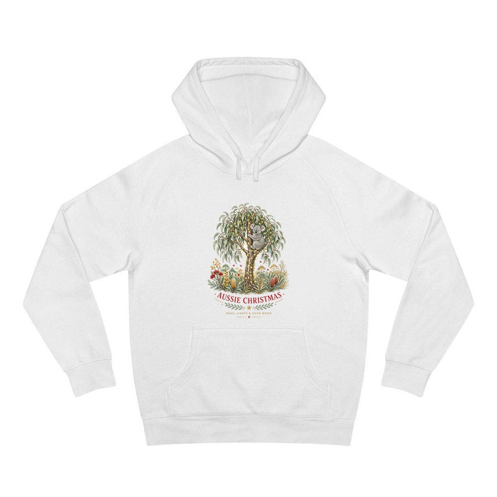 Koala Gum Tree Christmas personalised Christmas hoodie in white
