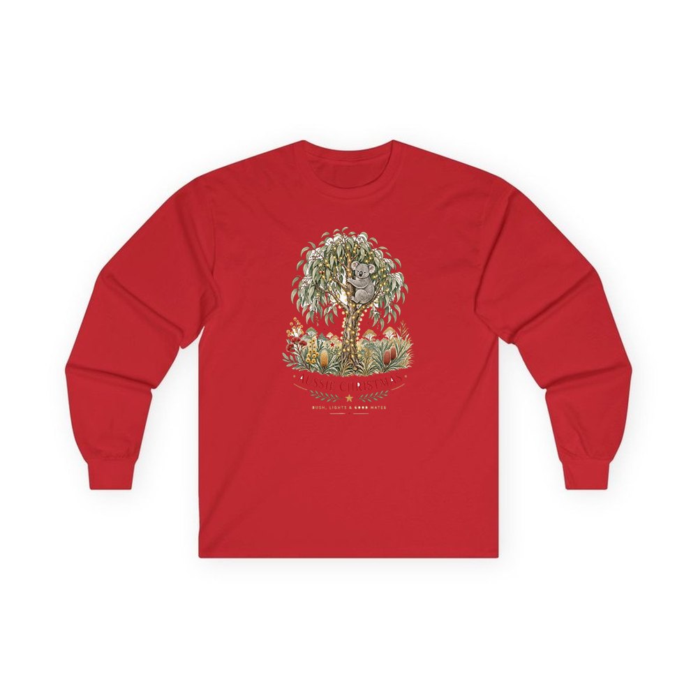 Koala Gum Tree Christmas personalised long sleeve Christmas T-shirt in red
