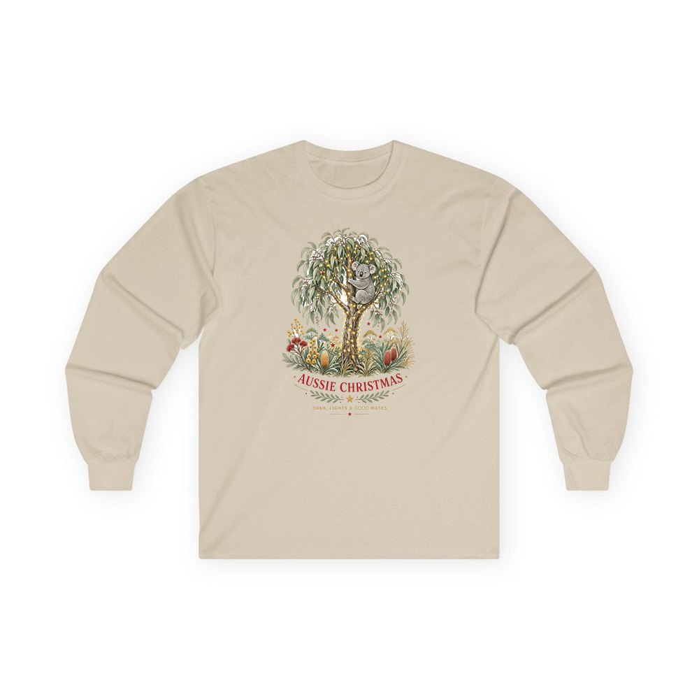 Koala Gum Tree Christmas personalised long sleeve Christmas T-shirt in sand