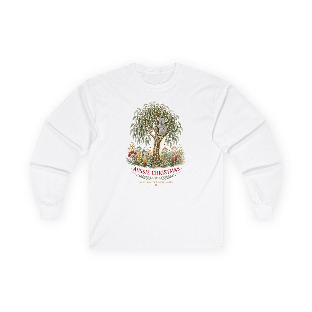 Koala Gum Tree Christmas personalised long sleeve Christmas T-shirt in white