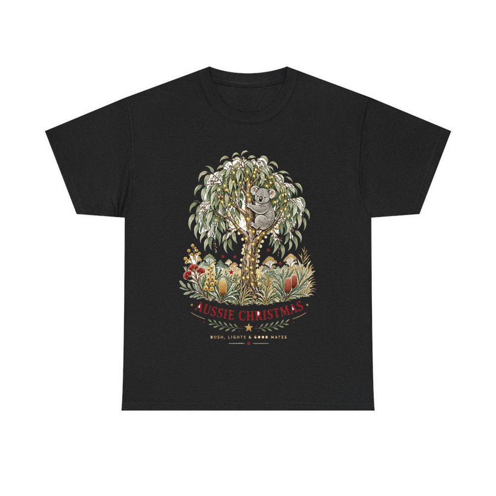 Koala Gum Tree Christmas personalised Christmas T-shirt in black