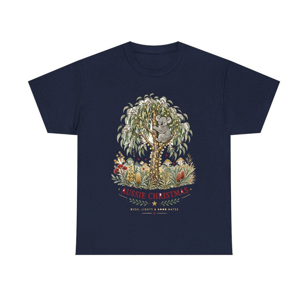 Koala Gum Tree Christmas personalised Christmas T-shirt in navy