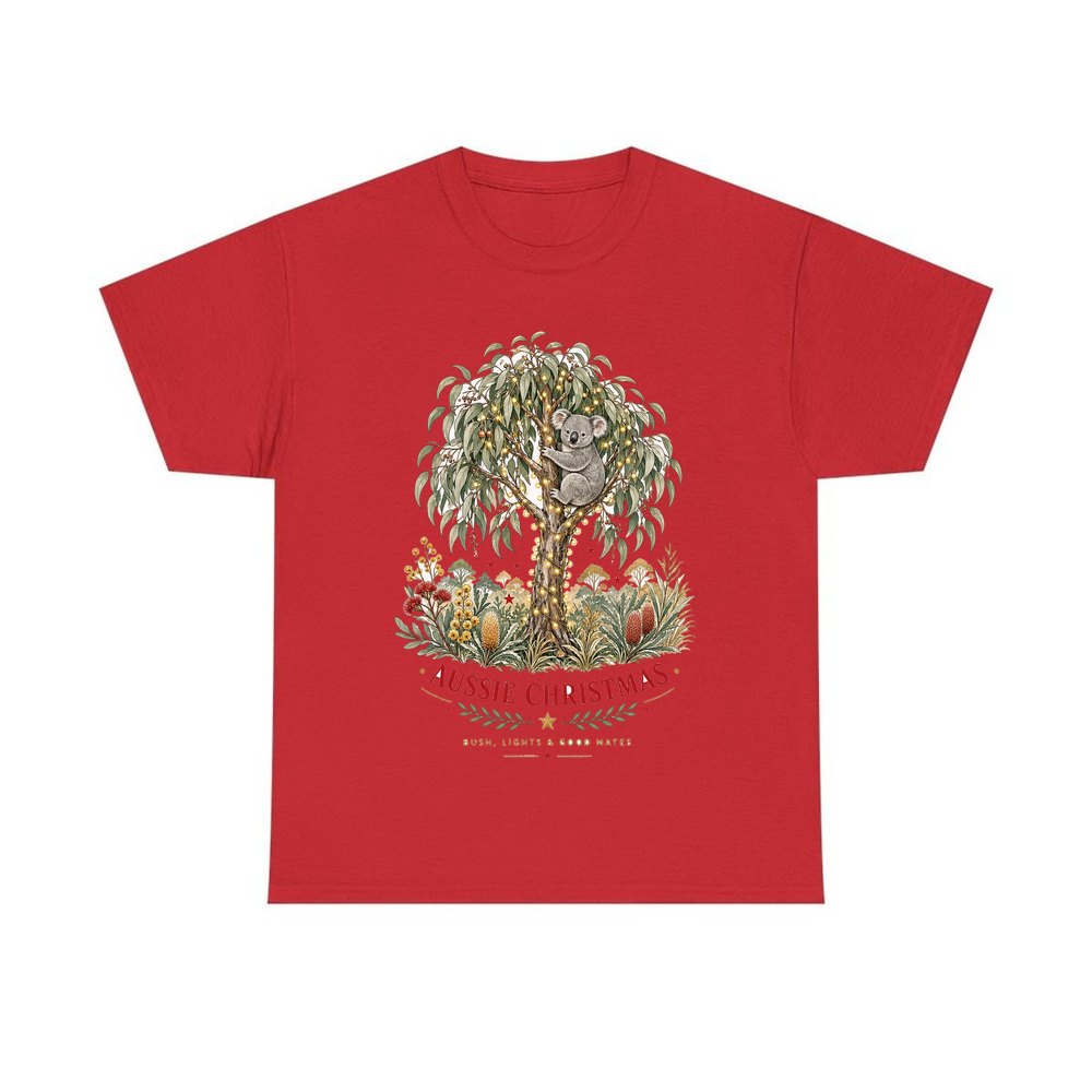 Koala Gum Tree Christmas personalised Christmas T-shirt in red