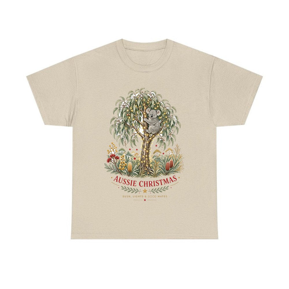 Koala Gum Tree Christmas personalised Christmas T-shirt in sand