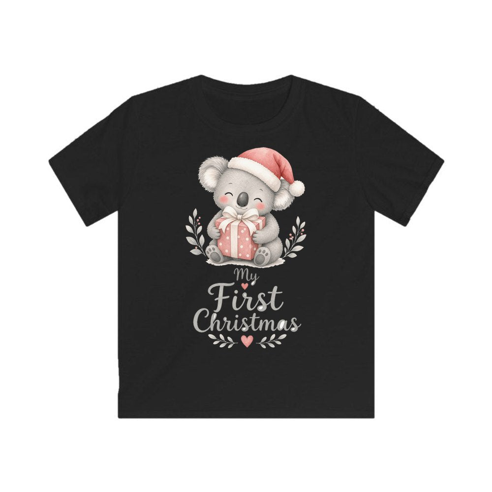 Koala's First Christmas personalised kids Christmas tee in black