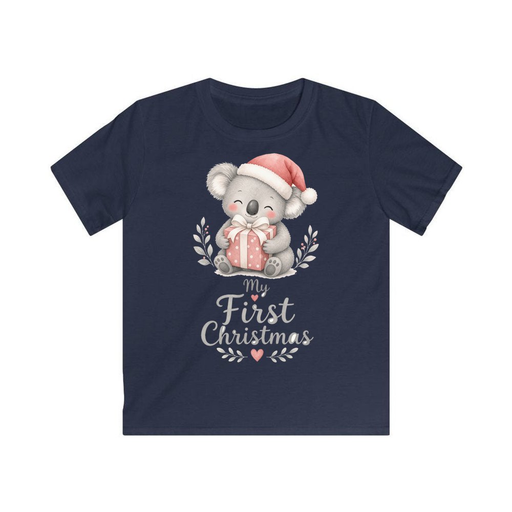 Koala's First Christmas personalised kids Christmas tee in navy