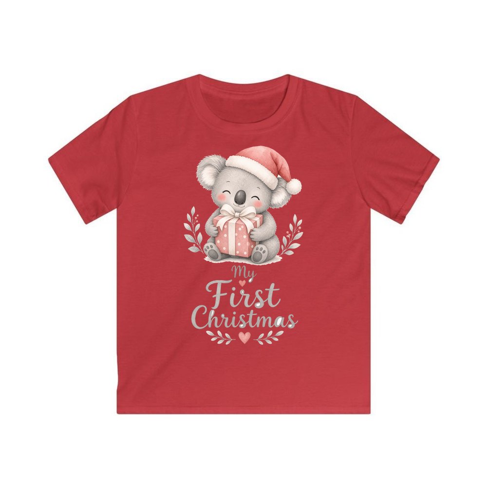 Koala's First Christmas personalised kids Christmas tee in red