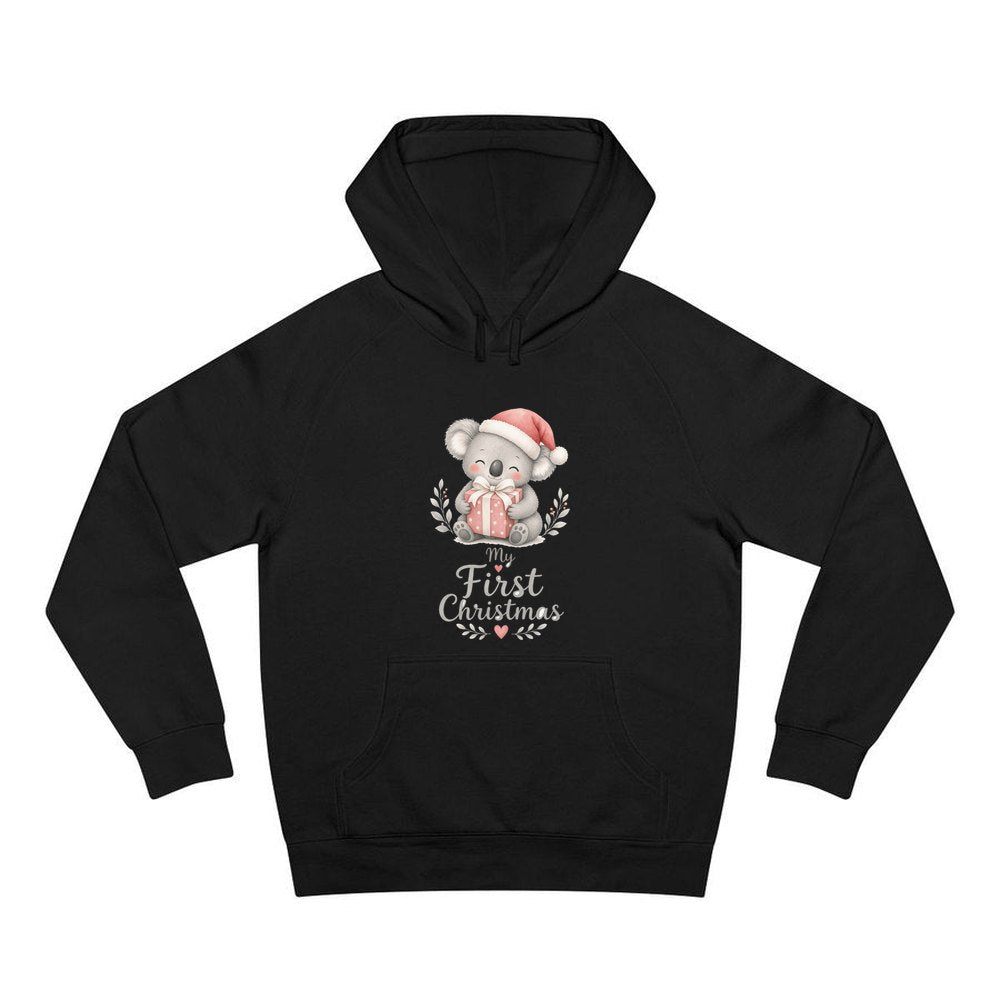 Koala's First Christmas personalised Christmas hoodie in black