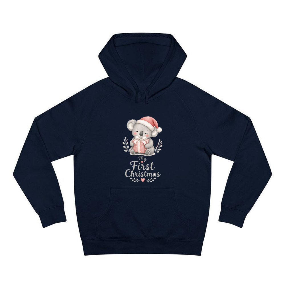 Koala's First Christmas personalised Christmas hoodie in navy