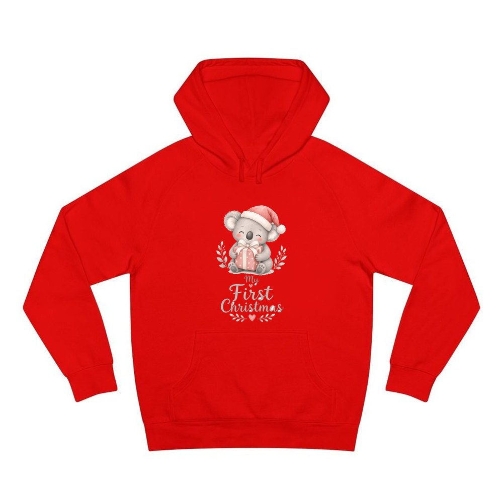 Koala's First Christmas personalised Christmas hoodie in red