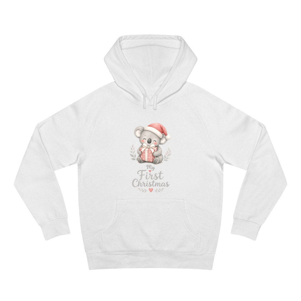 Koala's First Christmas personalised Christmas hoodie in white