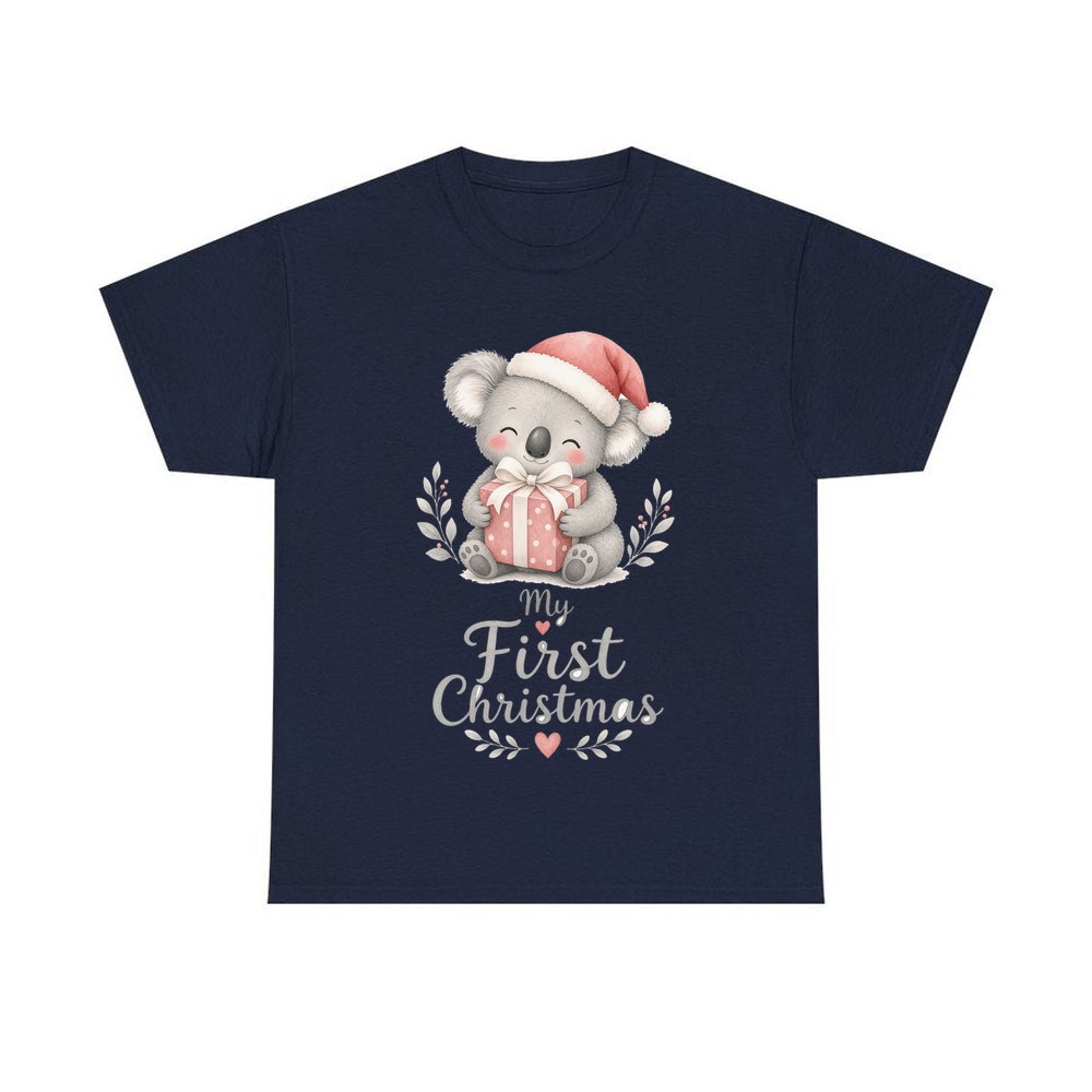 Koala's First Christmas personalised Christmas T-shirt in navy