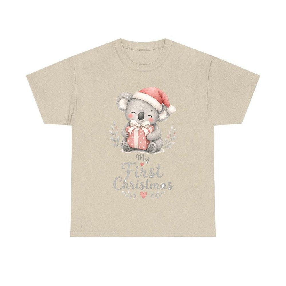 Koala's First Christmas personalised Christmas T-shirt in sand
