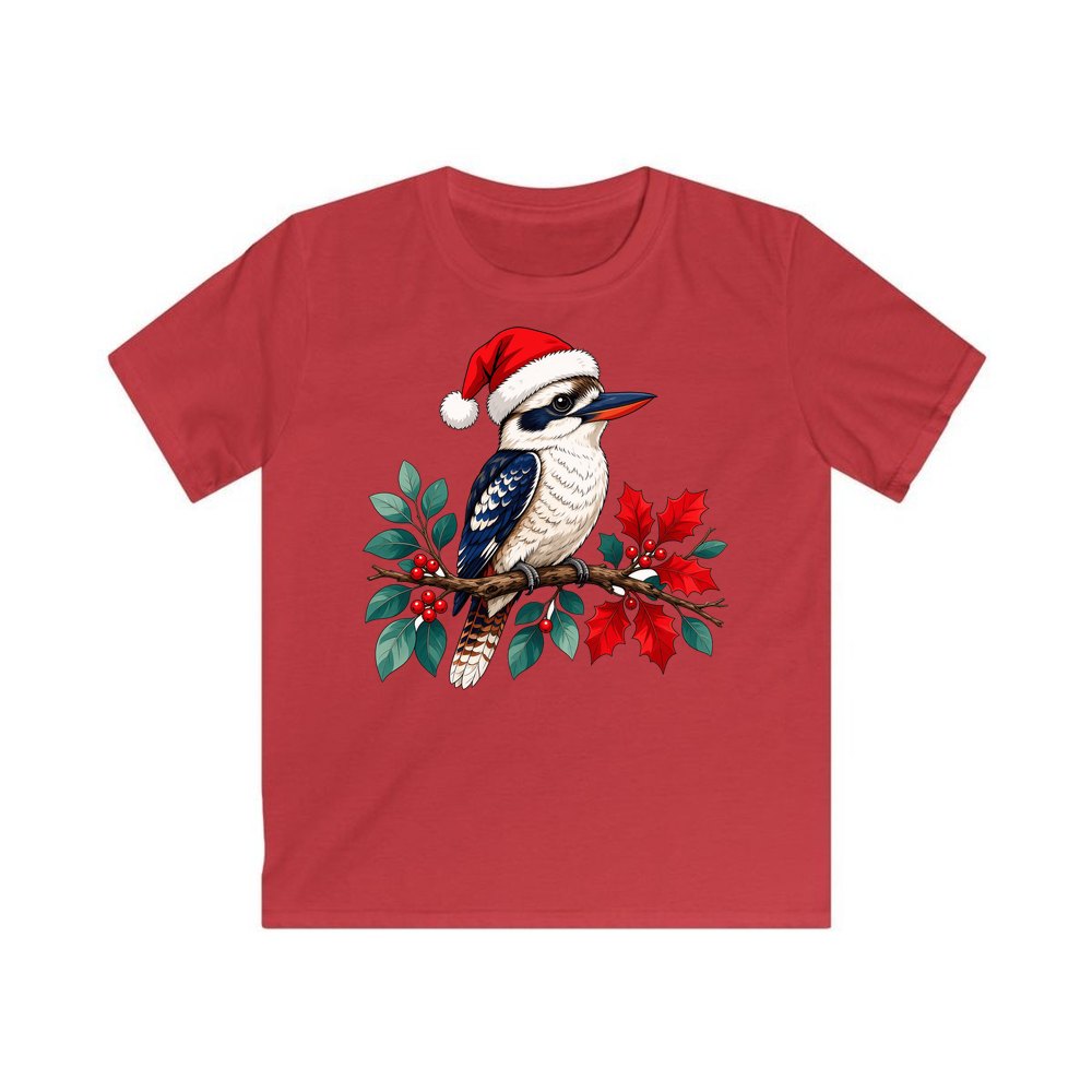 Kookaburra In Santa Hat personalised kids Christmas tee in red