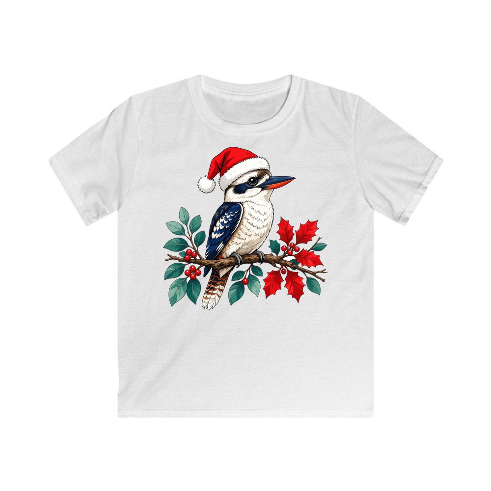 Kookaburra In Santa Hat personalised kids Christmas tee in white