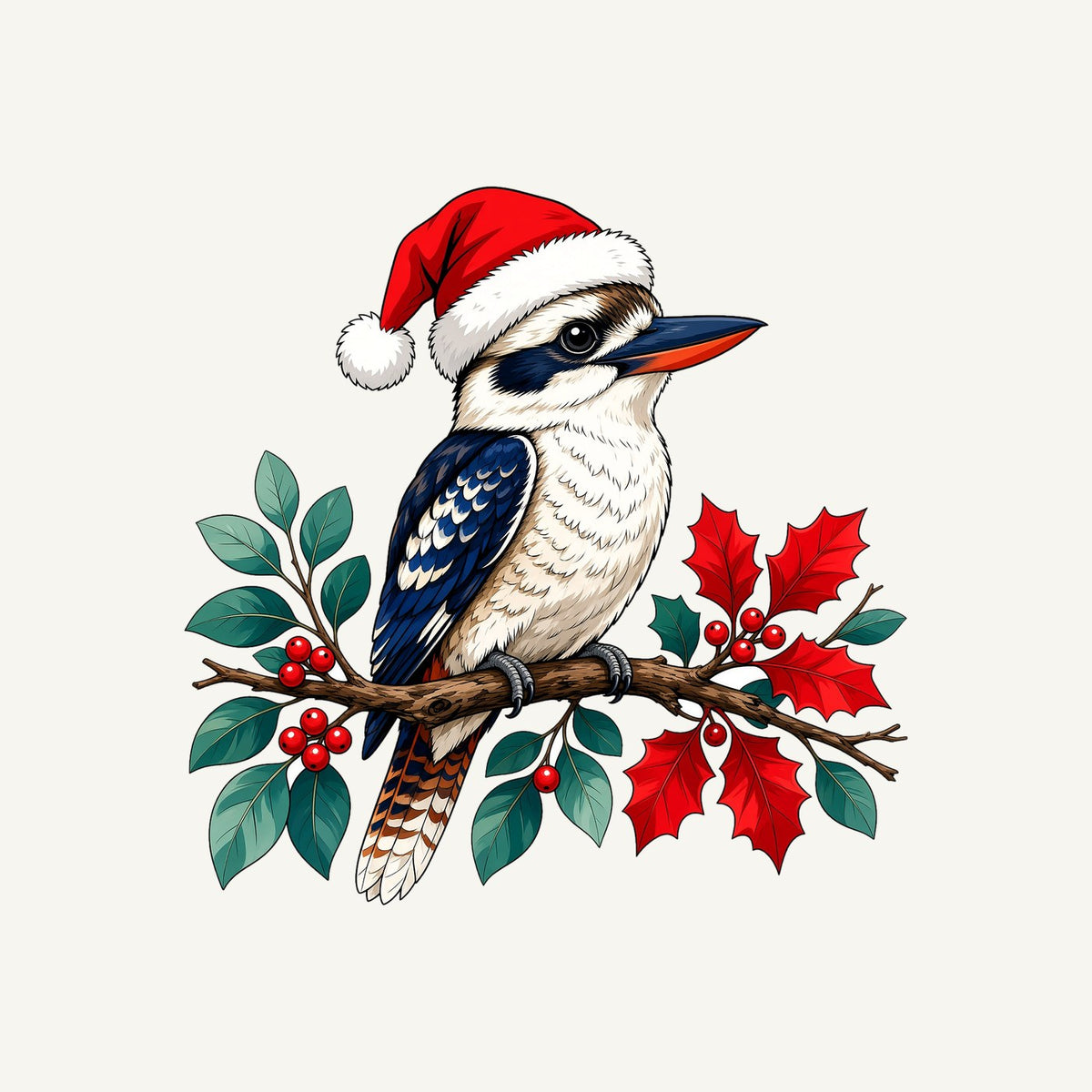 Kookaburra In Santa Hat Christmas artwork, the design printed on the personalised stocking