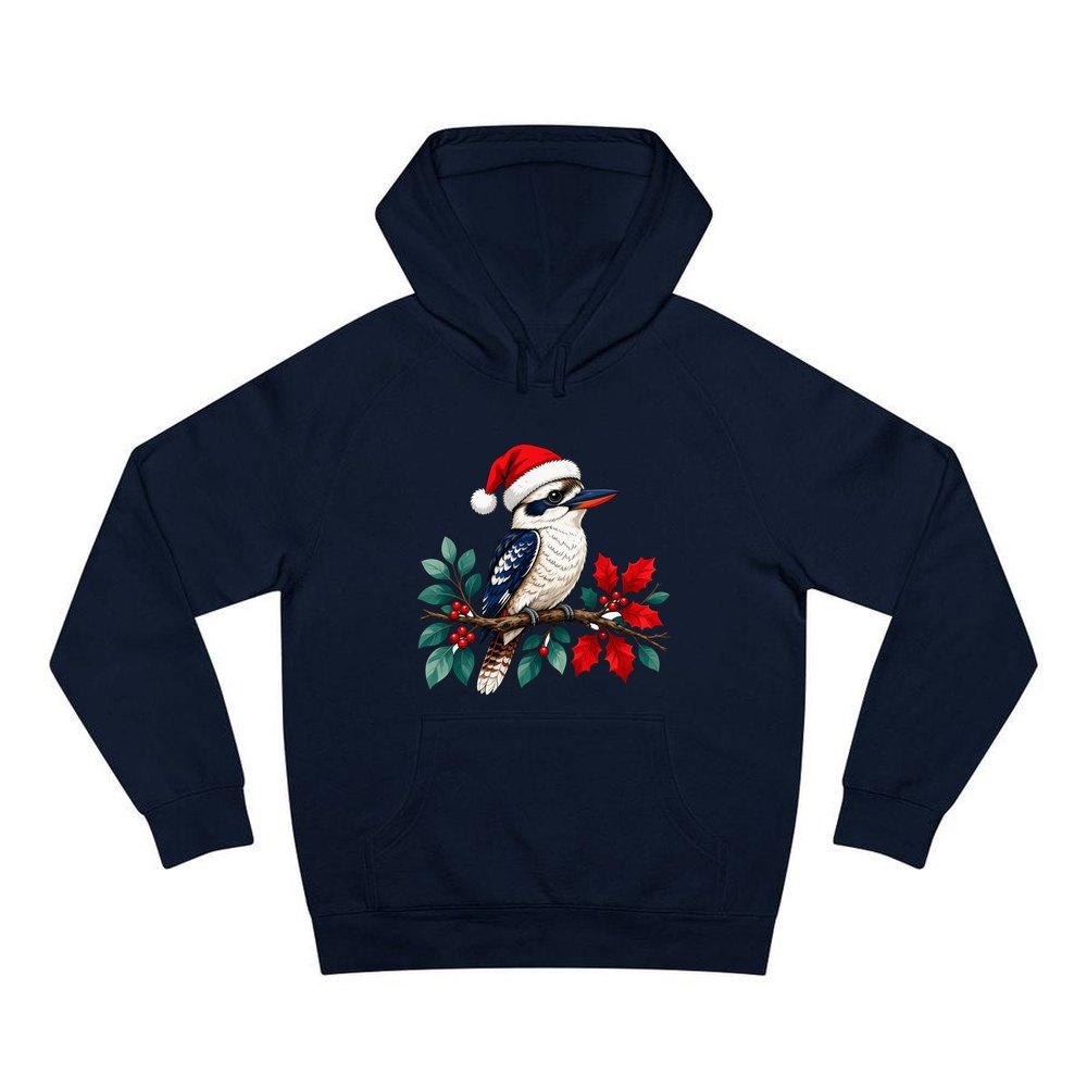 Kookaburra In Santa Hat personalised Christmas hoodie in navy