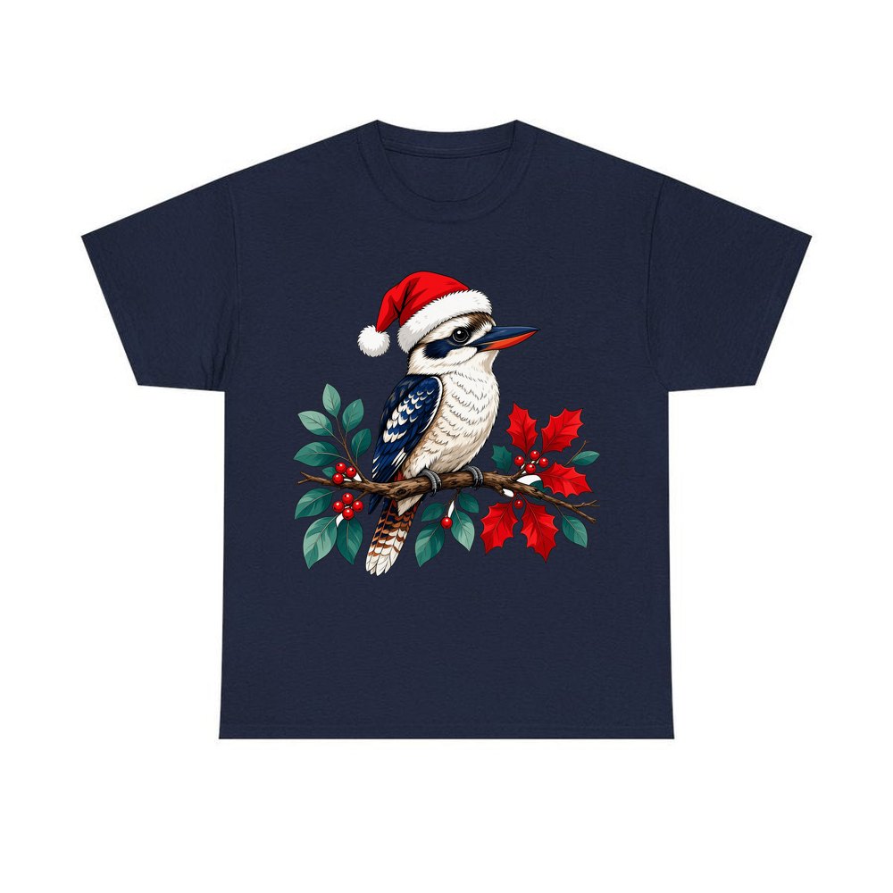 Kookaburra In Santa Hat personalised Christmas T-shirt in navy