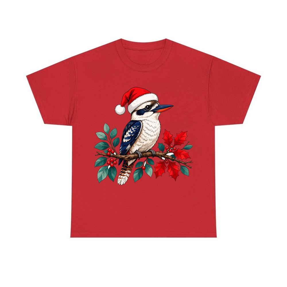 Kookaburra In Santa Hat personalised Christmas T-shirt in red