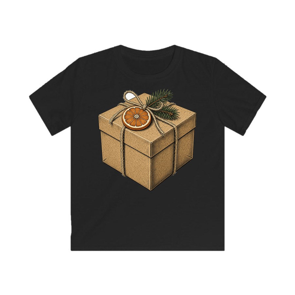 Kraft Gift Box With Twine personalised kids Christmas tee in black