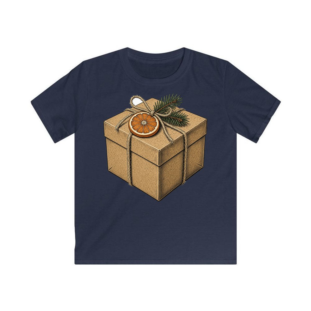 Kraft Gift Box With Twine personalised kids Christmas tee in navy