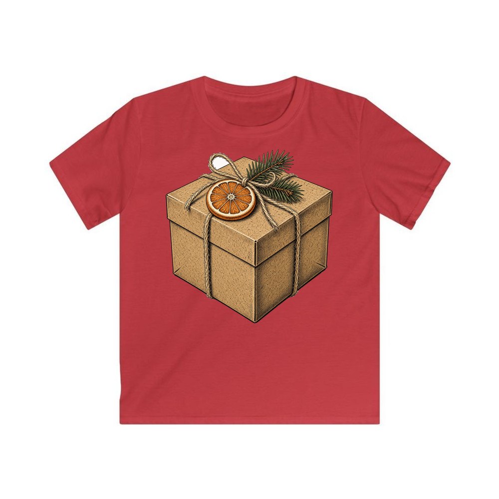 Kraft Gift Box With Twine personalised kids Christmas tee in red