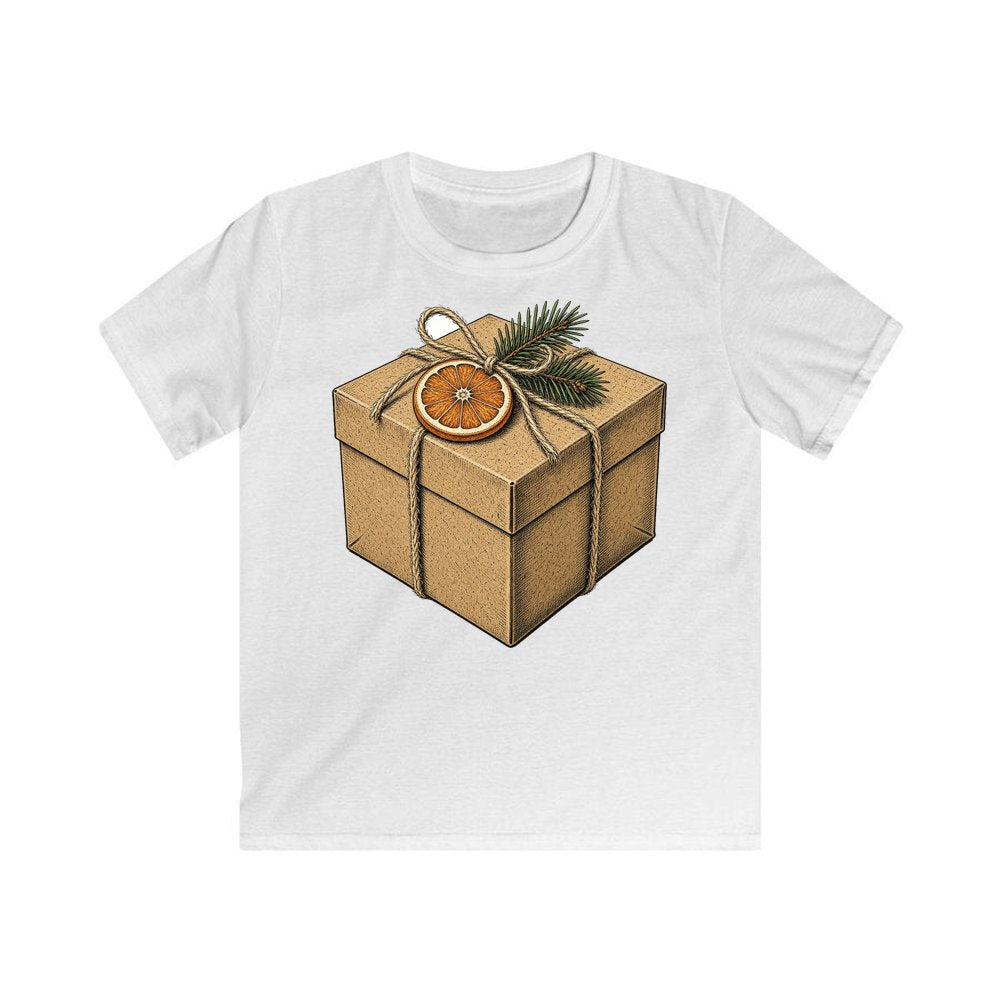 Kraft Gift Box With Twine personalised kids Christmas tee in white