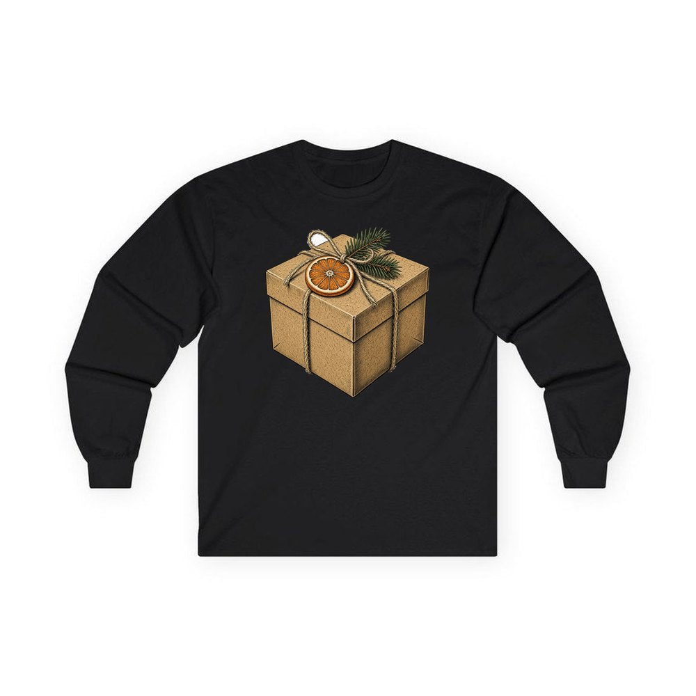 Kraft Gift Box With Twine personalised long sleeve Christmas T-shirt in black