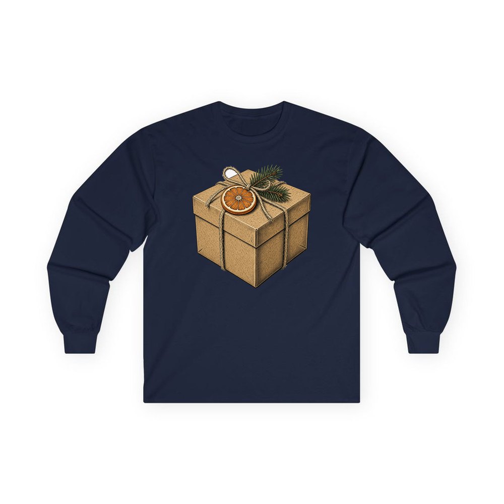 Kraft Gift Box With Twine personalised long sleeve Christmas T-shirt in navy