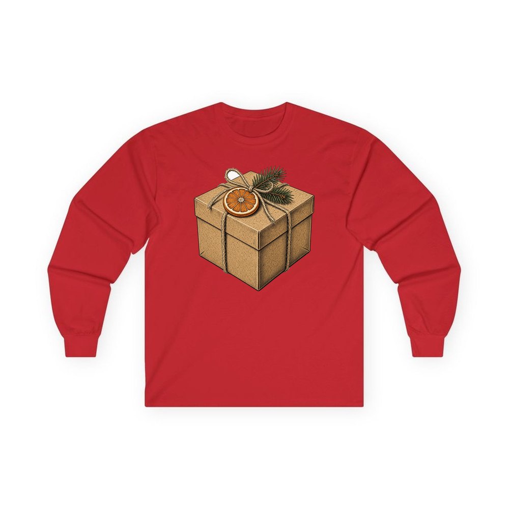 Kraft Gift Box With Twine personalised long sleeve Christmas T-shirt in red