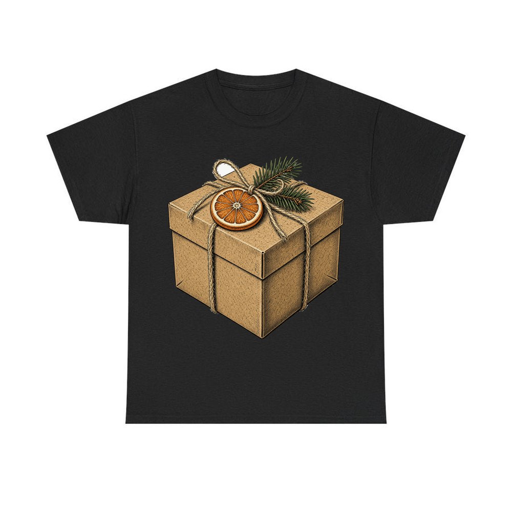 Kraft Gift Box With Twine personalised Christmas T-shirt in black