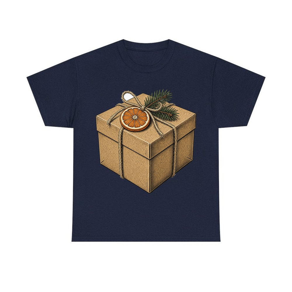 Kraft Gift Box With Twine personalised Christmas T-shirt in navy