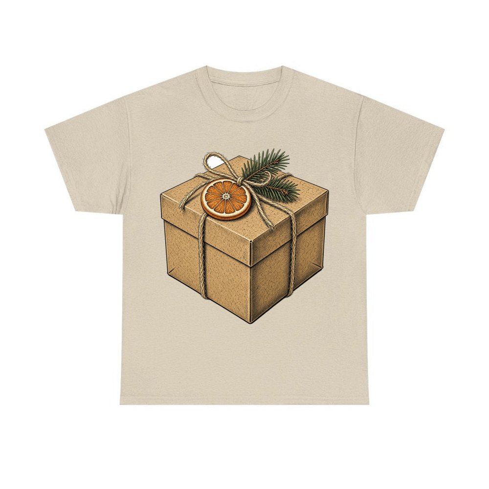 Kraft Gift Box With Twine personalised Christmas T-shirt in sand