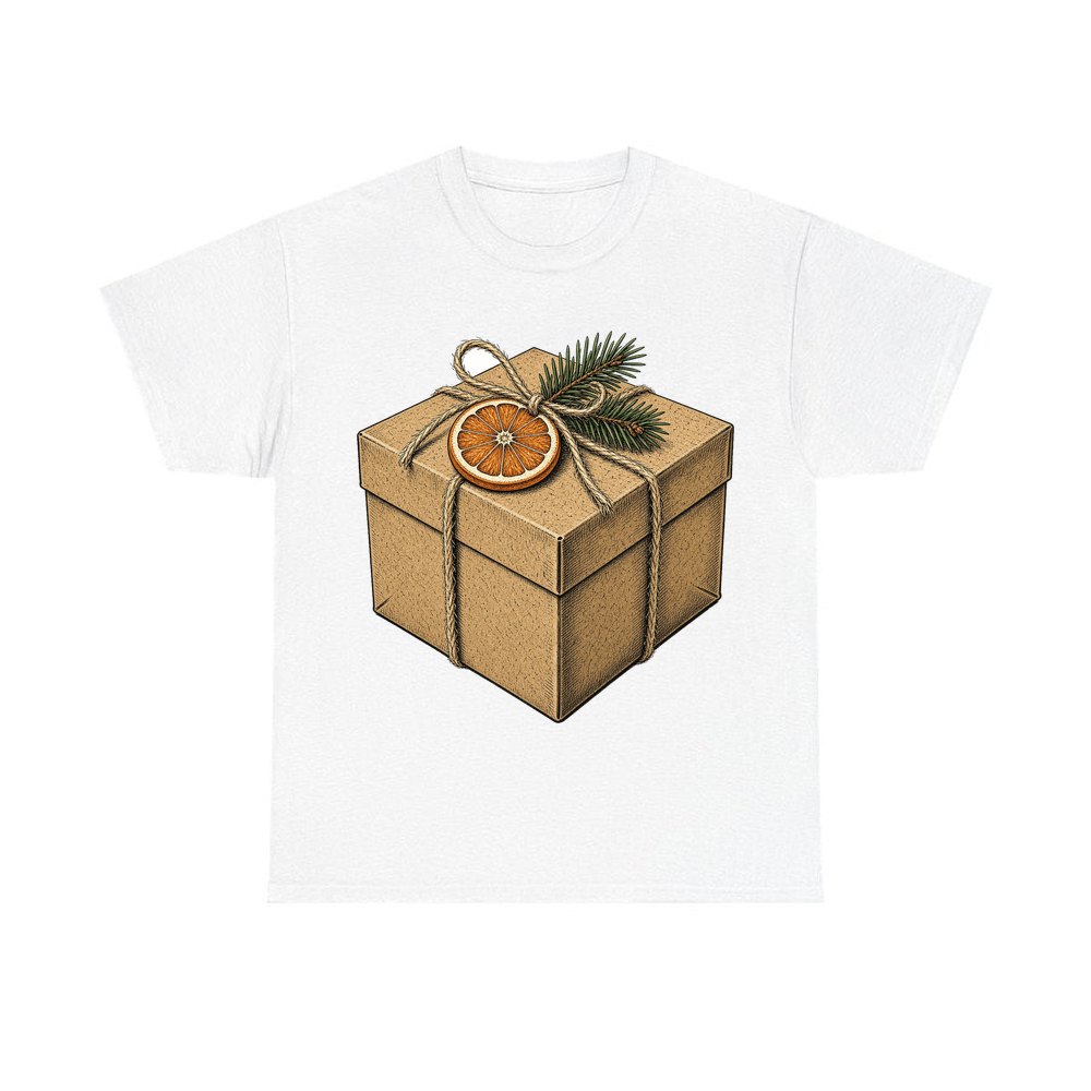 Kraft Gift Box With Twine personalised Christmas T-shirt in white