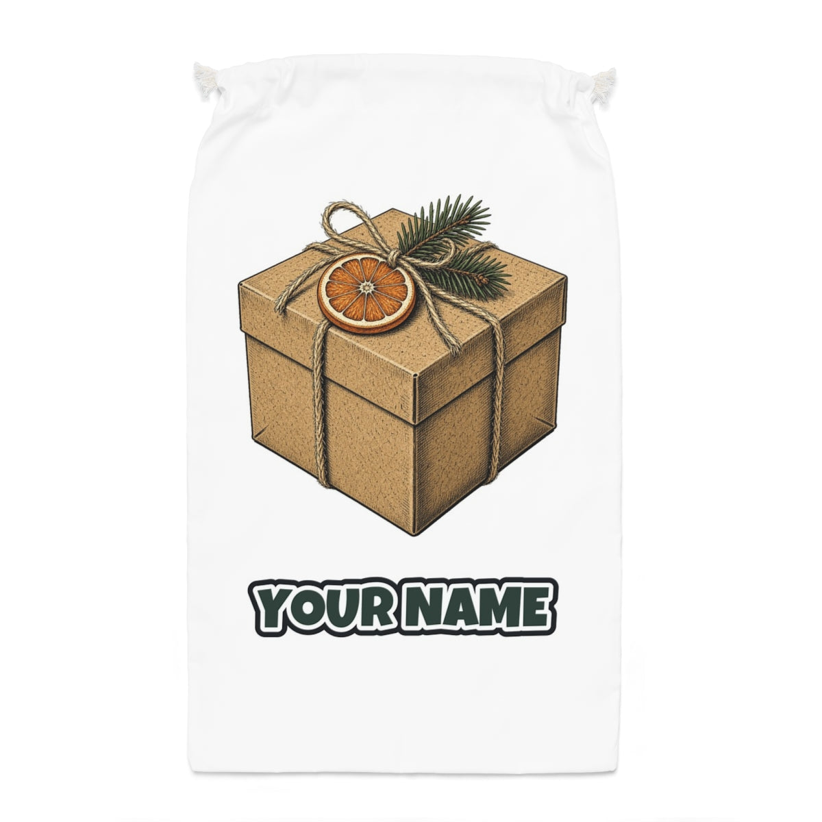 Kraft Gift Box With Twine Santa sack laid flat, showing the full print