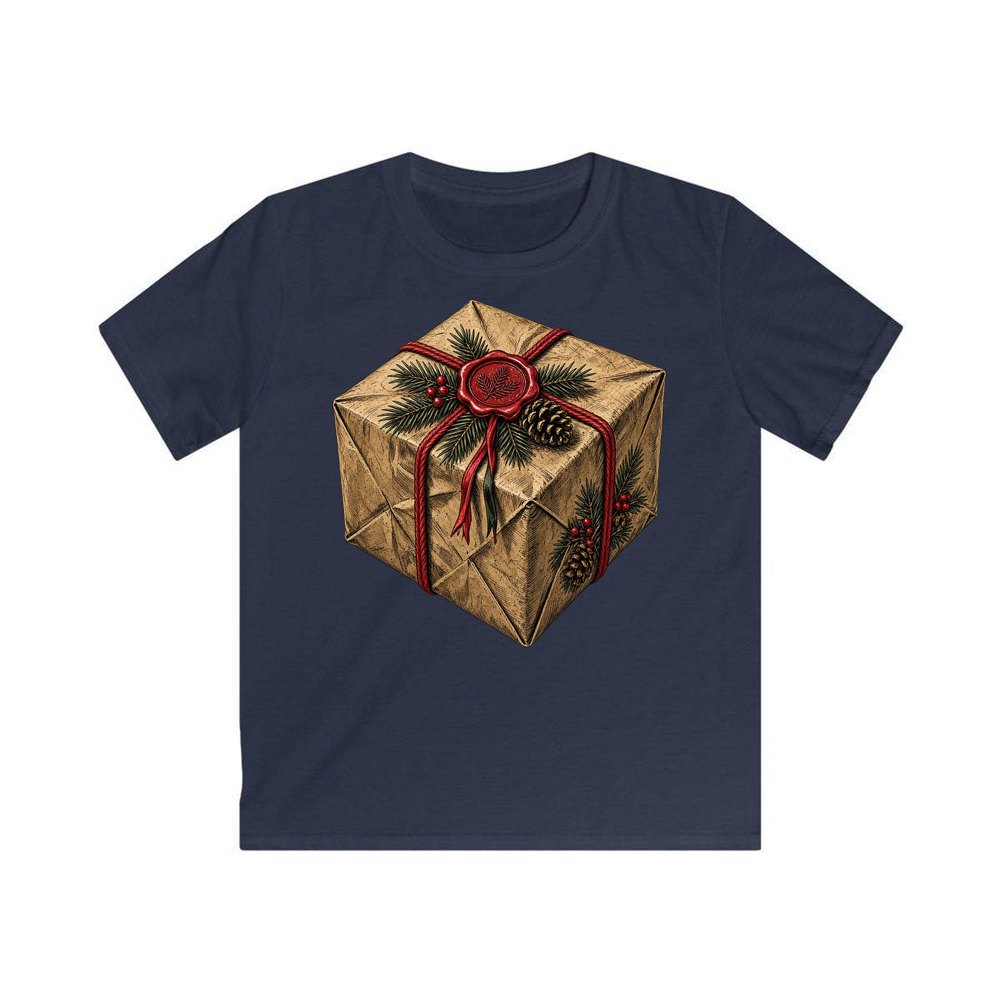 Kraft Paper Gift Wax Seal personalised kids Christmas tee in navy