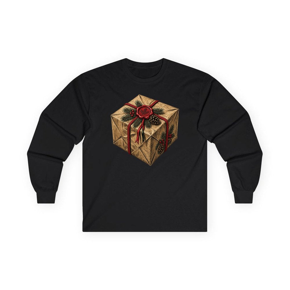 Kraft Paper Gift Wax Seal personalised long sleeve Christmas T-shirt in black